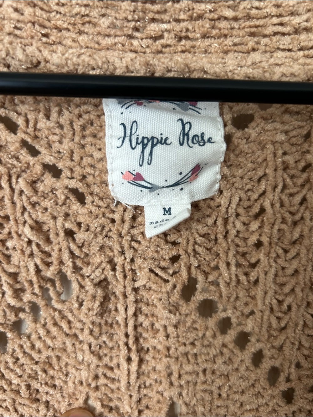 Hippie Rose Open-Front Knit Cardigan in Camel Brown - Picture 3 of 4